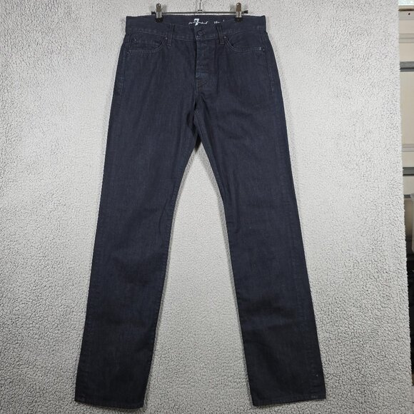 7 For All Mankind Jeans Mens Size 32x34 Dark Wash Standard Fit Button Fly Straig - Picture 1 of 11